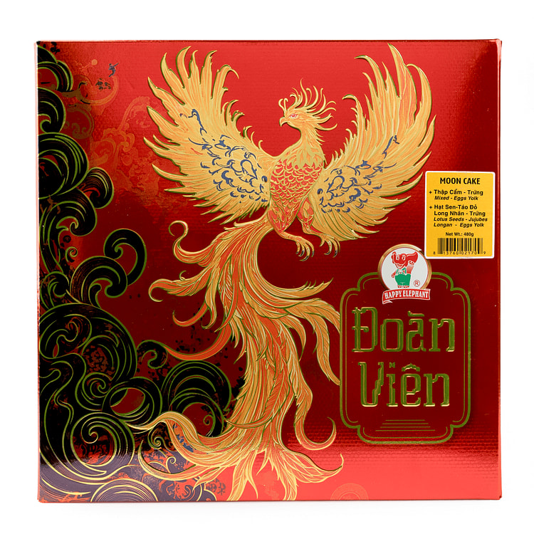Happy Elephant Premium Moon Cake Lotus Seed Jujubes Logan (Yolk) 2pcs & Mix