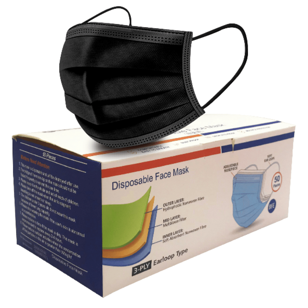 Disposable Face Mask 50pcs, Black 1 box*60 pack