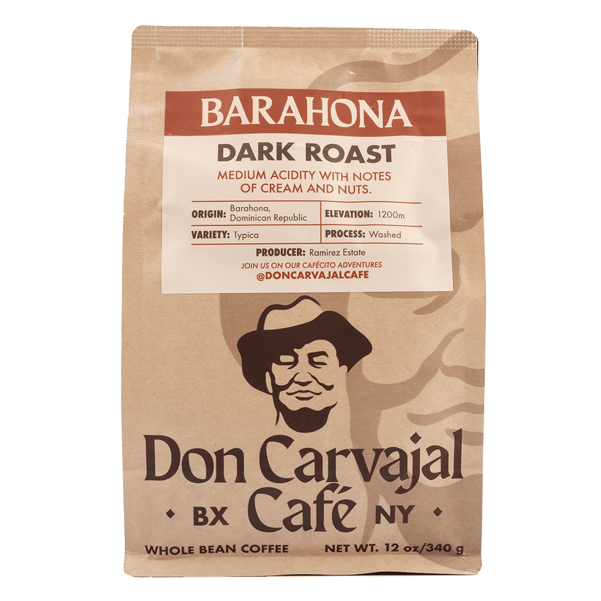 Don Carvajal Barahona Grãos de café torrados escuros 12 oz