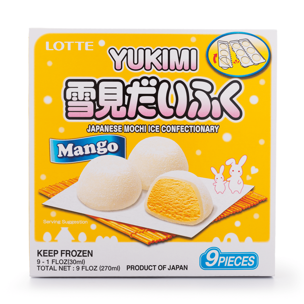 Lotte Yukimi Japanese Mochi Ice Cream, Mango 9pcs 270 ml