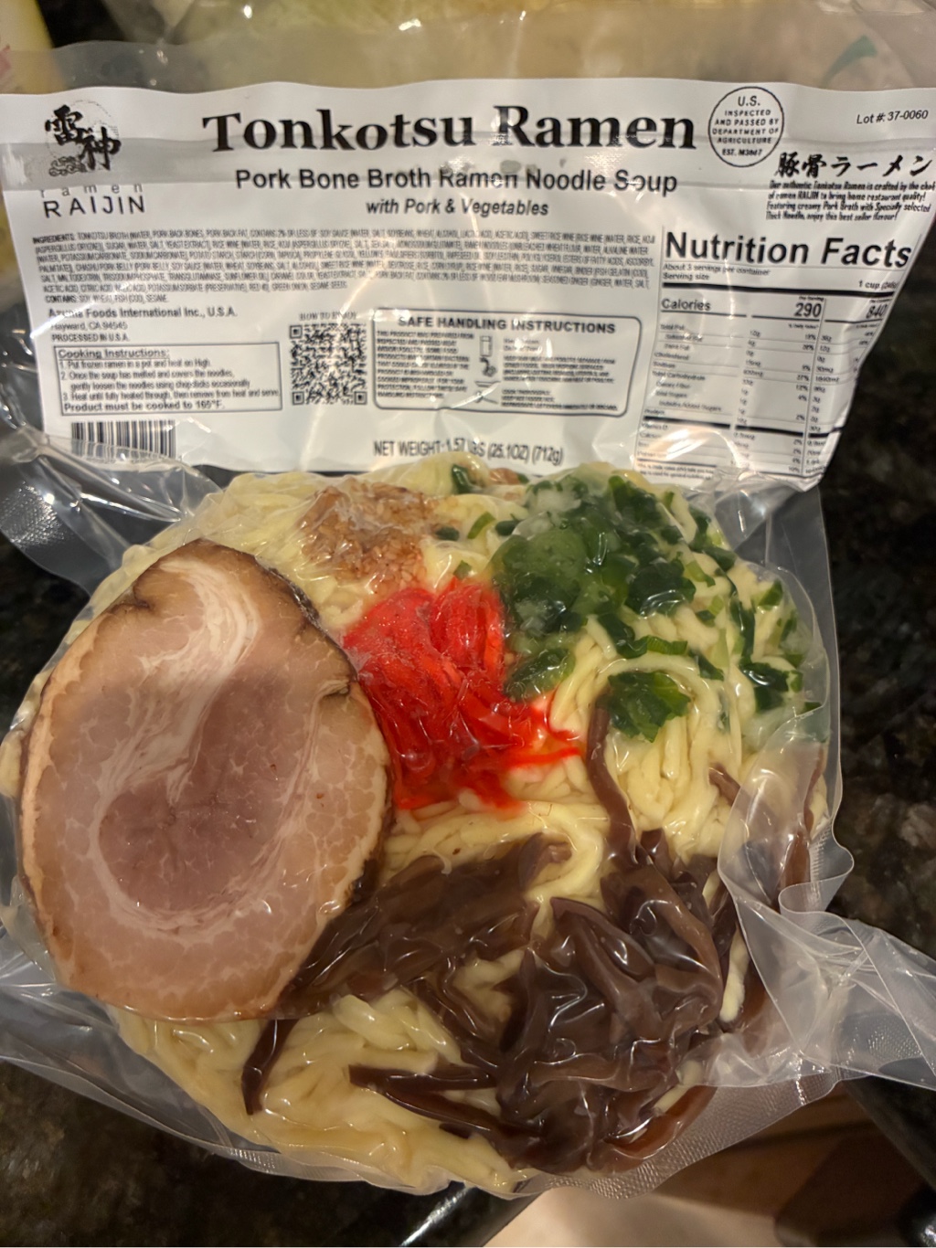 RAIJIN 豚骨ラーメン チャーシュー入り 冷凍 1人前 25.1 オンス - Weee!