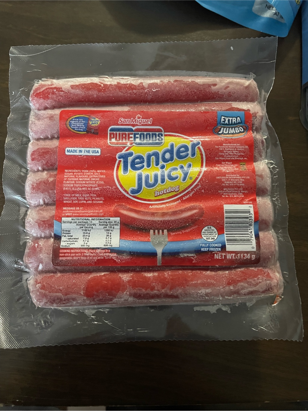 Get Purefoods Tender Juicy Hotdog Extra Jumbo, Frozen 40 oz