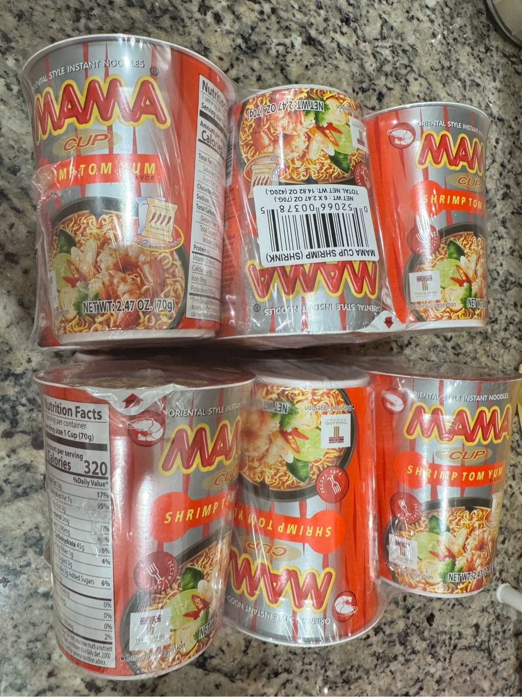 Mama インスタントラーメン カップ麺 ムヤムクンエビ味 2.47 オンス*6