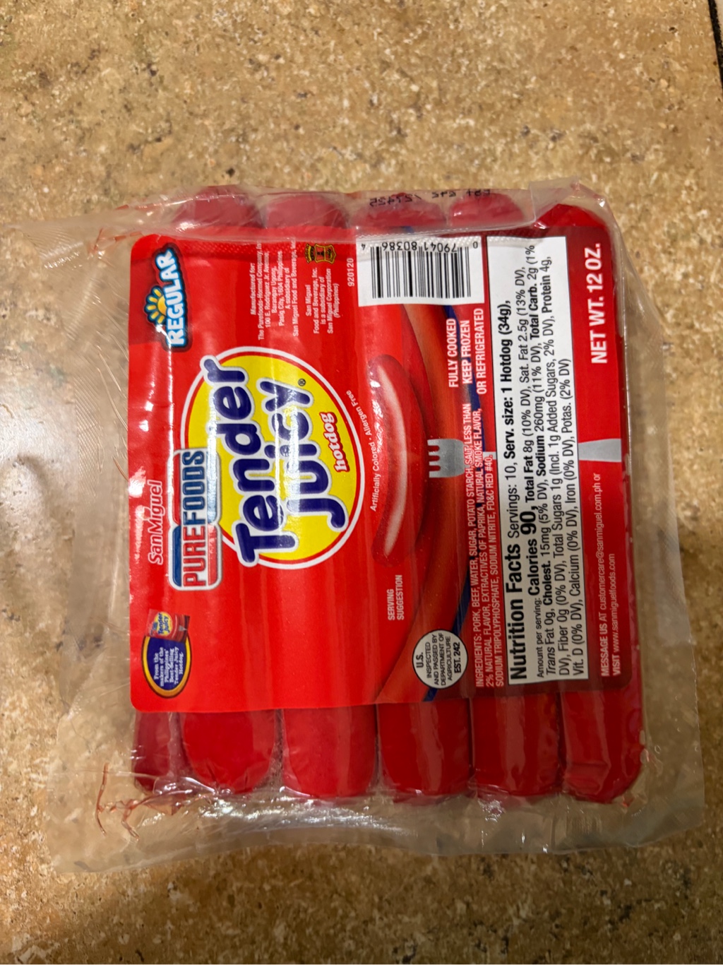Get Purefoods Tender Juicy Hotdog Regular, Frozen 12 oz Delivered