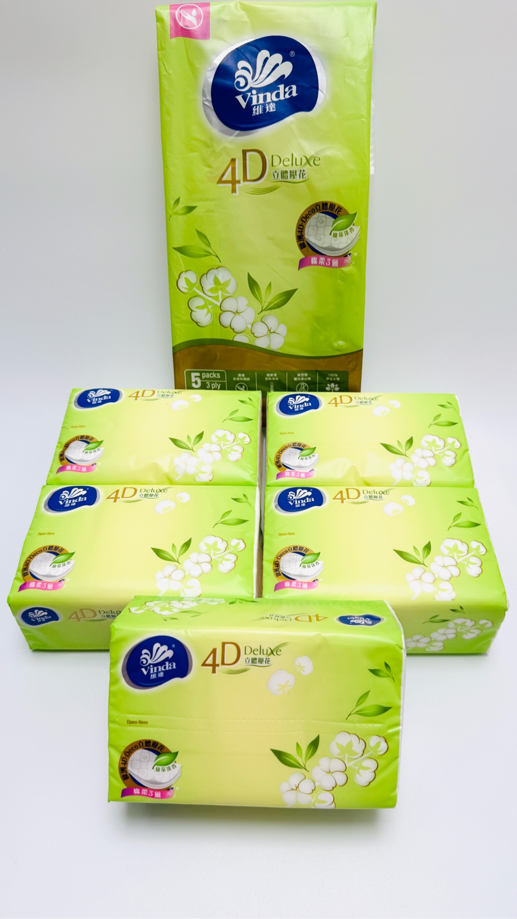 Get Vinda 4D Deluxe Green Tea Scented Facial Tissue 1 each