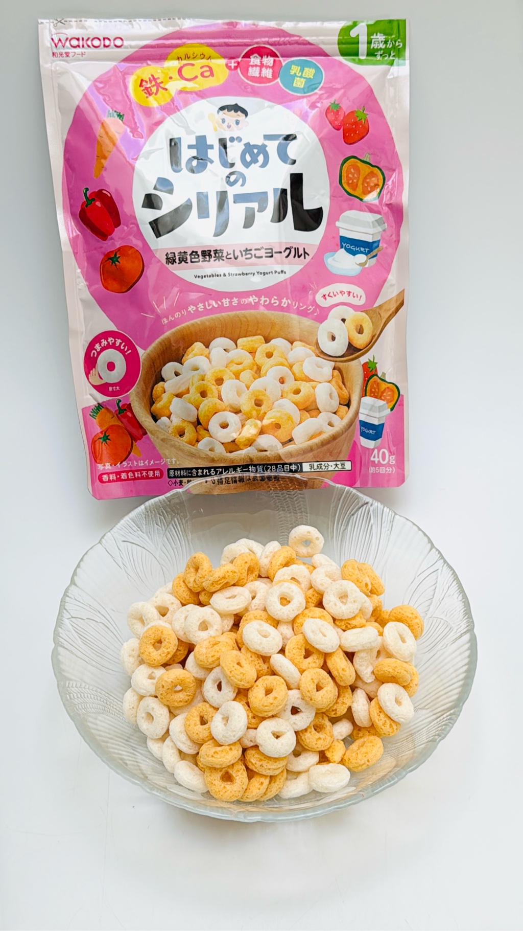 和光堂 はじめてのシリアル 緑黄色野菜といちごヨーグルト 40g 1 each